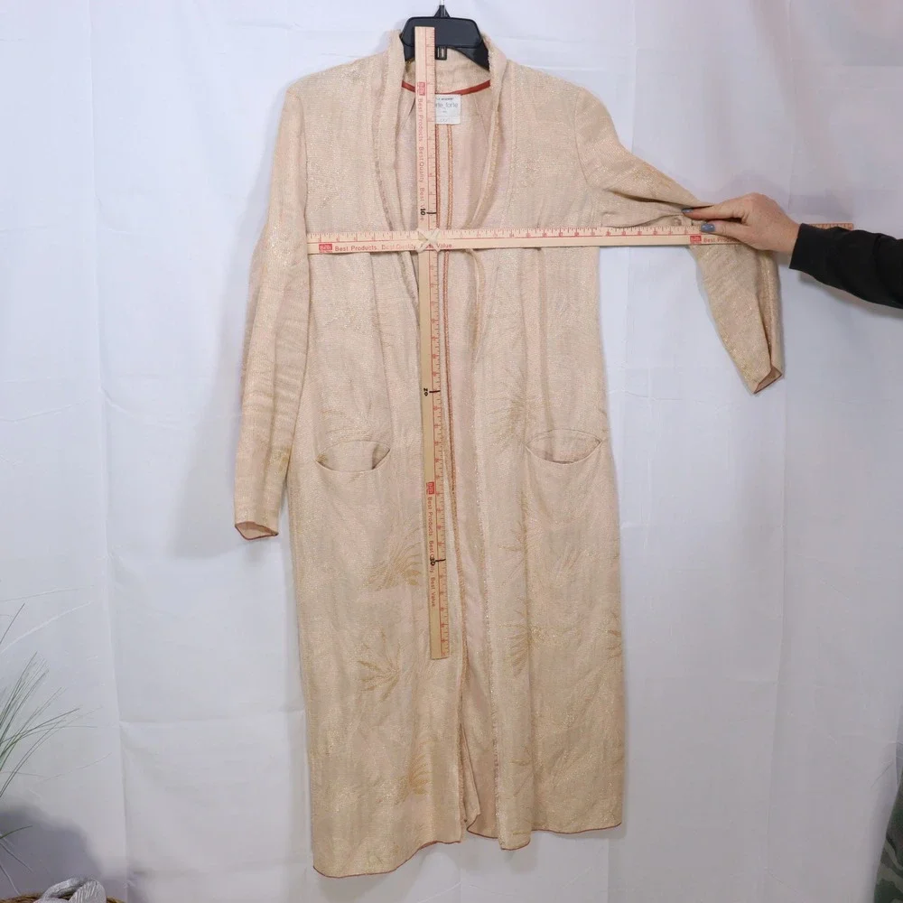 forte_forte Jacquard‎ Duster Coat 1 Beige Womens Metallic Linen Blend Cardigan